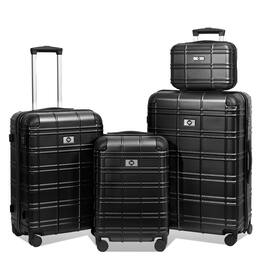 BreeBe - ABS+PC Hardshell 4 Piece Luggage Set Lightweight Durable Hardside Suitcase with Spinner Wheels TSA Lock - Black