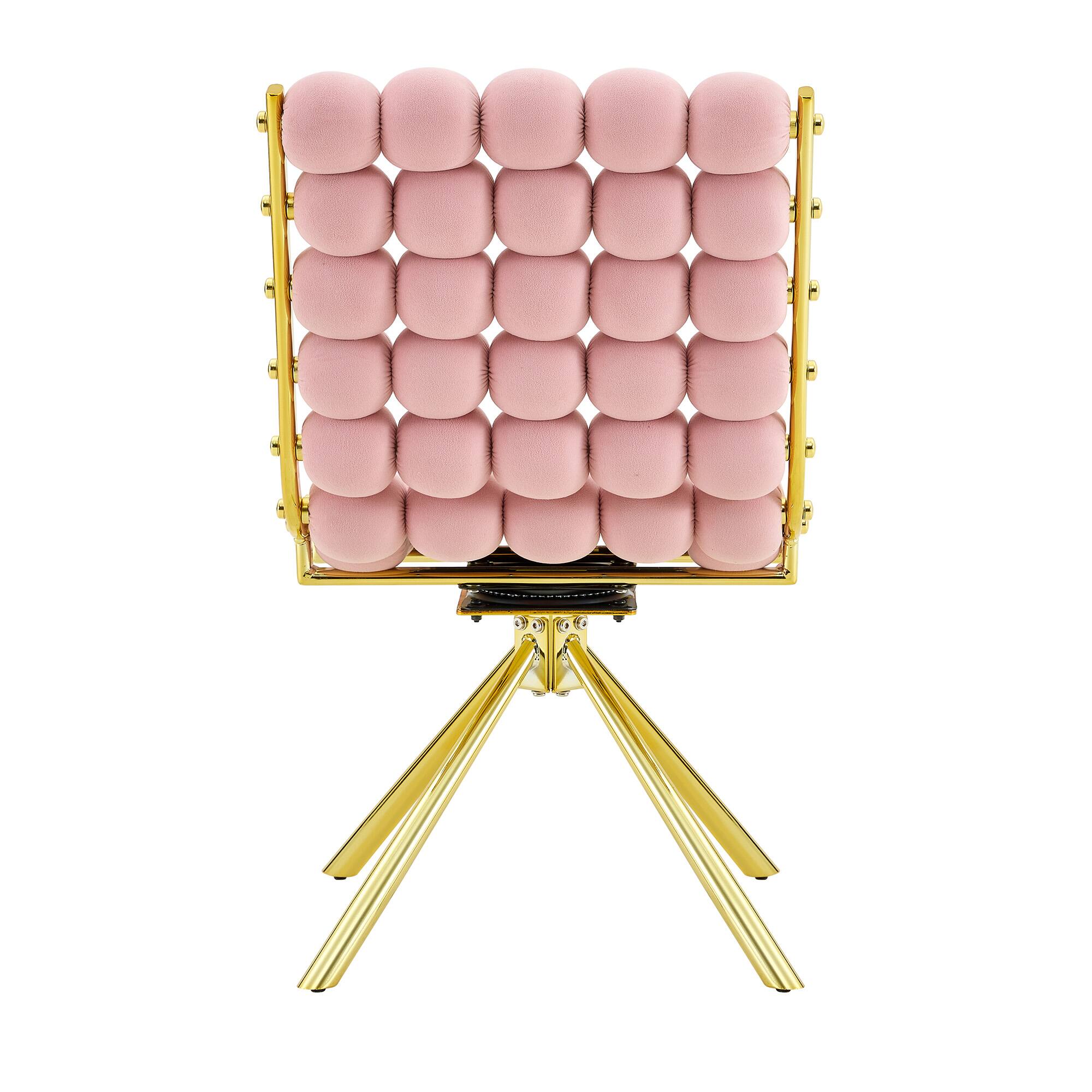 Alt View 7. Loheer - Loheer Pink Accent Chair Velvet Swivel Side Chair with Gold Metal Legs, Bubble Tufted Armless Seat, 1.63 ft - Gold,Pink.