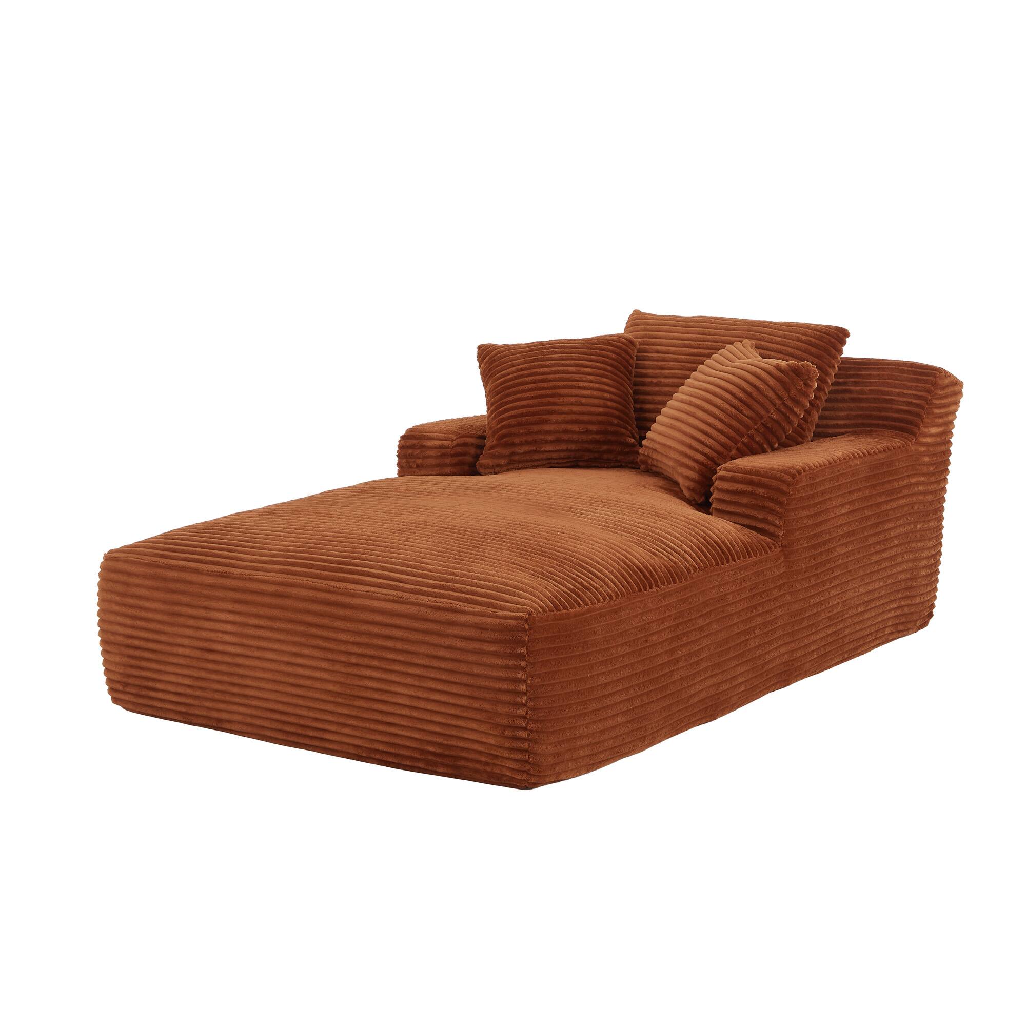 Back. Aukfa - 78.7" Corduroy Recliner Sofa Bed , No Assembly , Oversized Upholstered ,2 Pillows Chaise for Living Room & Bedroom - Orange.