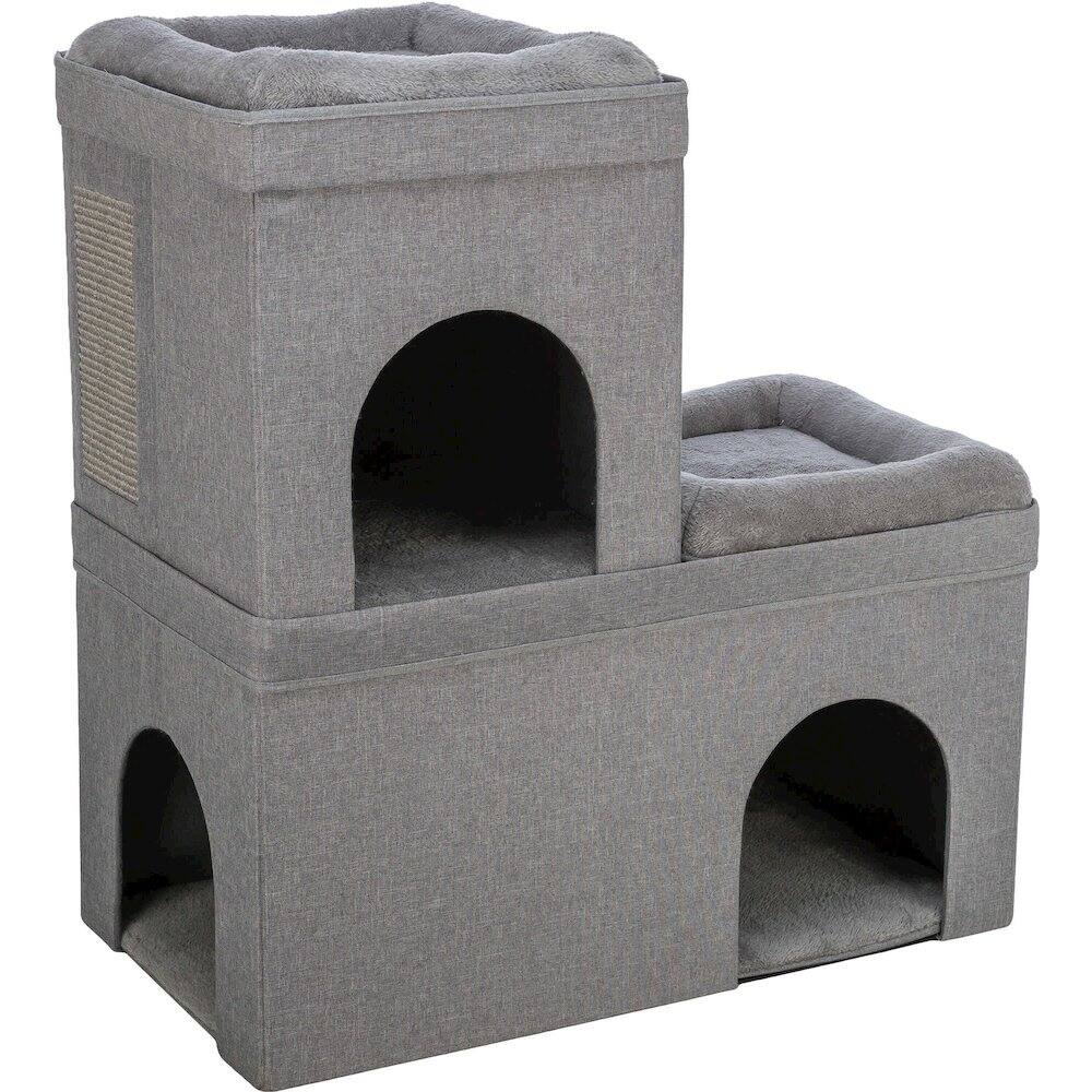 Alt View 4. TRIXIE - Crazy Cube Stackable Cat Condo with Sisal Scratching Surface, Cozy Hideaway - Gray.