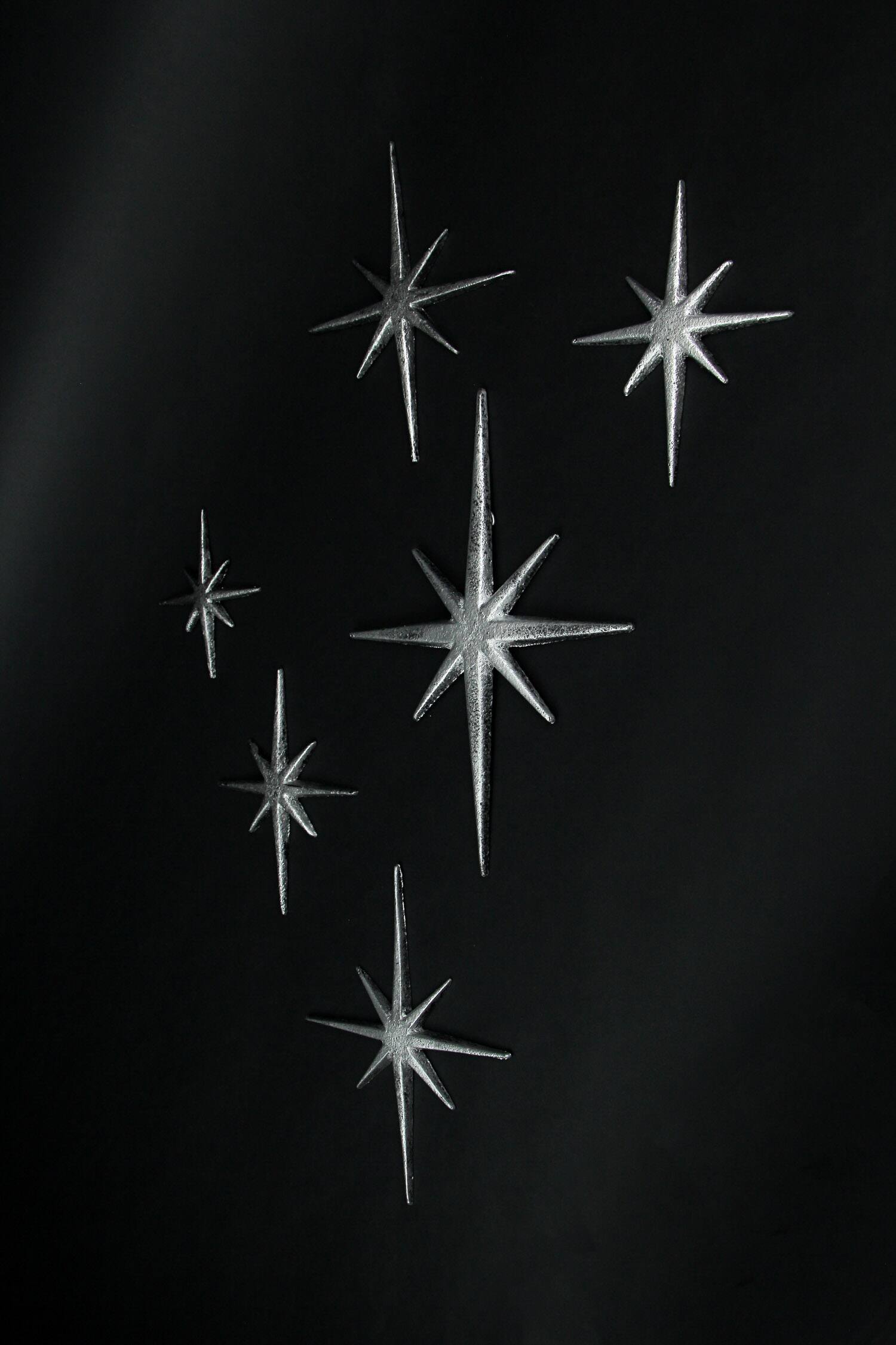 Alt View 1. Zeckos - Set of 6 Metallic Silver Cast Iron Starburst Wall Hangings 8 Pointed Stars - Silver.