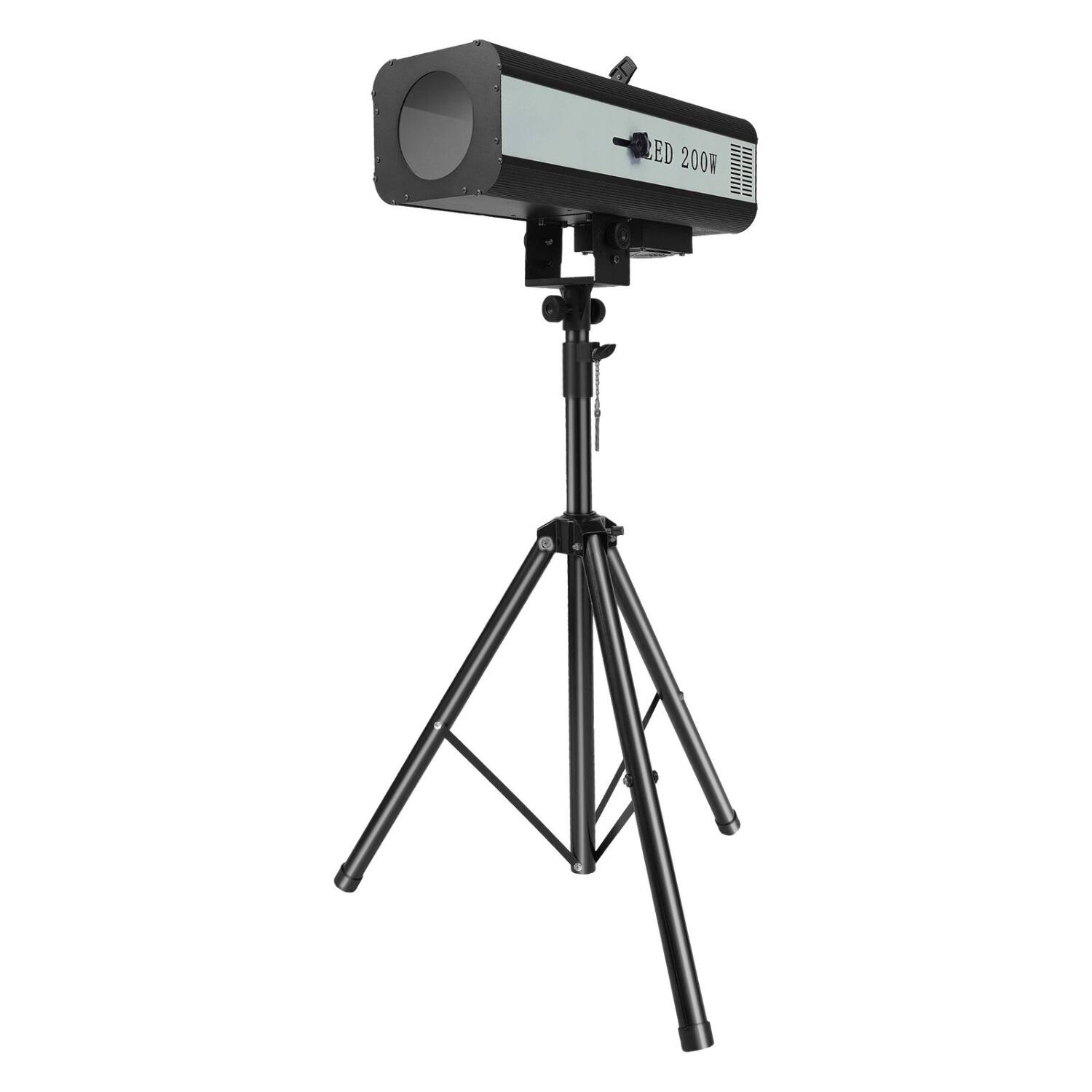 Left. Stock Preferred - 200W LED Follow Spotlight with Adjustable Tripod Stand - Black.