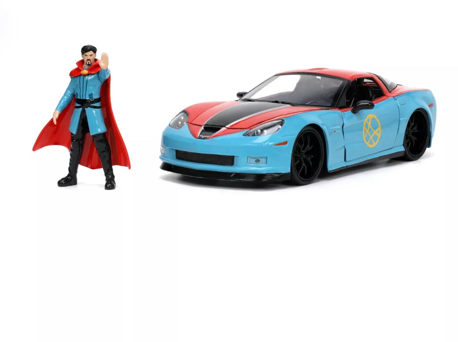 Front. Jada Toys - Marvel Avengers - Hollywood Rides - 1:24 '06 Corvette Z06 & Dr. Strange Figure   - COLLECTIBLES - Multicolor.