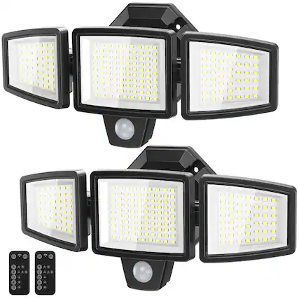 Front. Adewalk - Upgraded 7000LM 6500K LED Security Light, Waterproof Motion Sensor, 3 Heads, Hardwired for Yard&Garage,2pack - black.