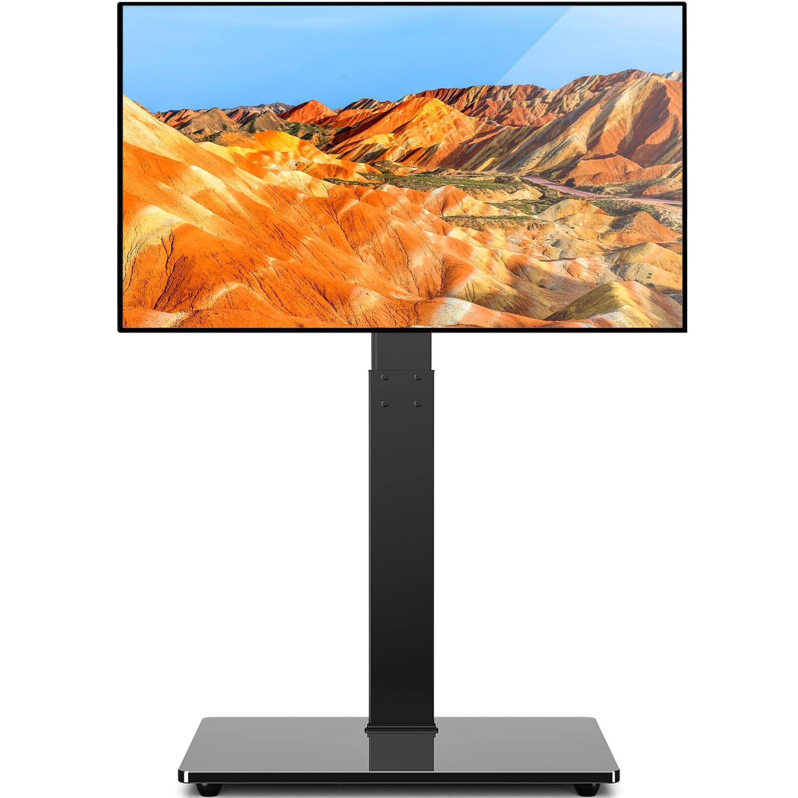 Hanke - Tavr Universal Floor Tv Stand Base For 32- Tvs Up To With Swivel Height Adjustable Mount Tempered Glass Med - Black Glass Base