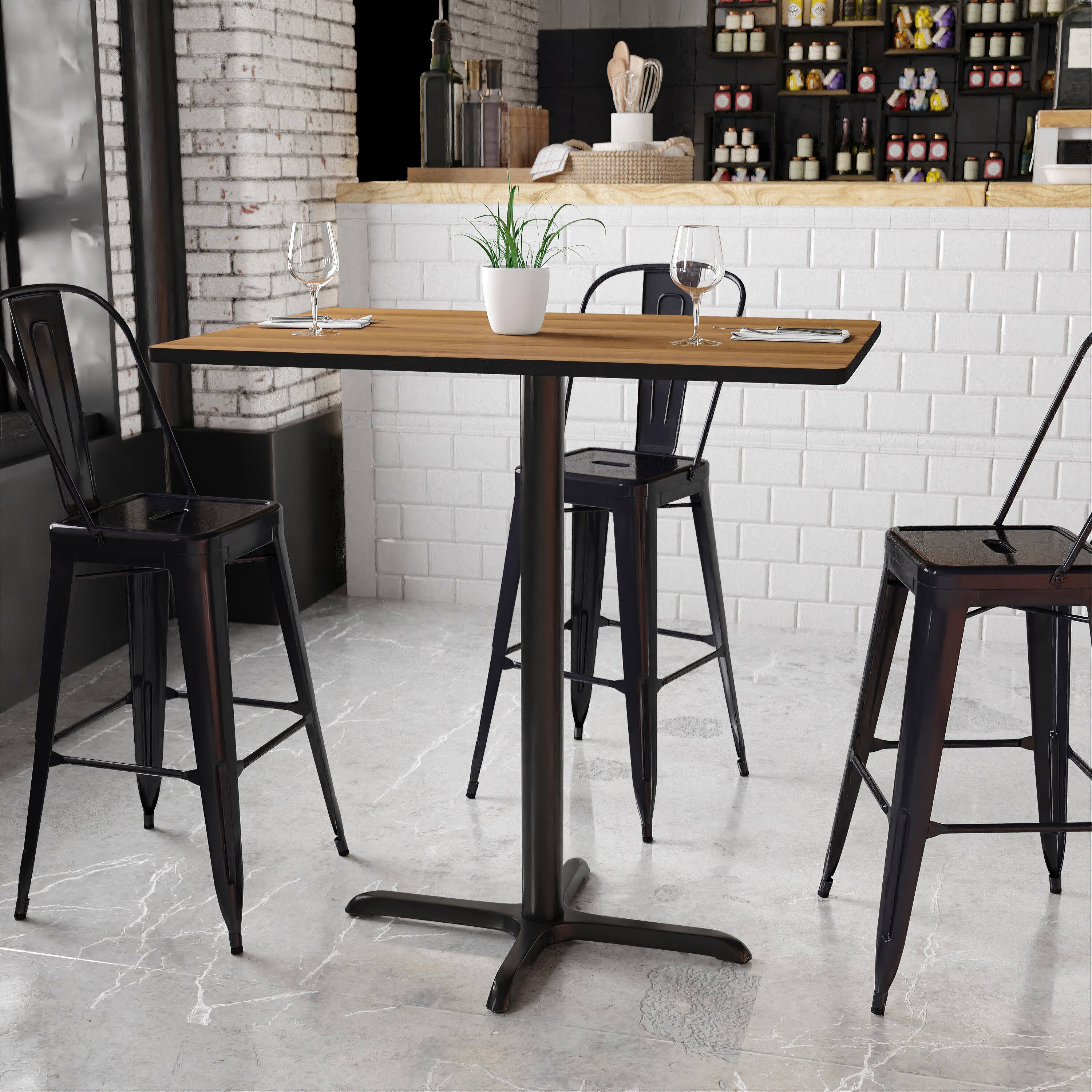 Angle. Flash Furniture - Stiles 30'' x 42'' Rectangular Walnut Laminate Table Top with 23.5'' x 29.5'' Bar Height Table Base - Brown.