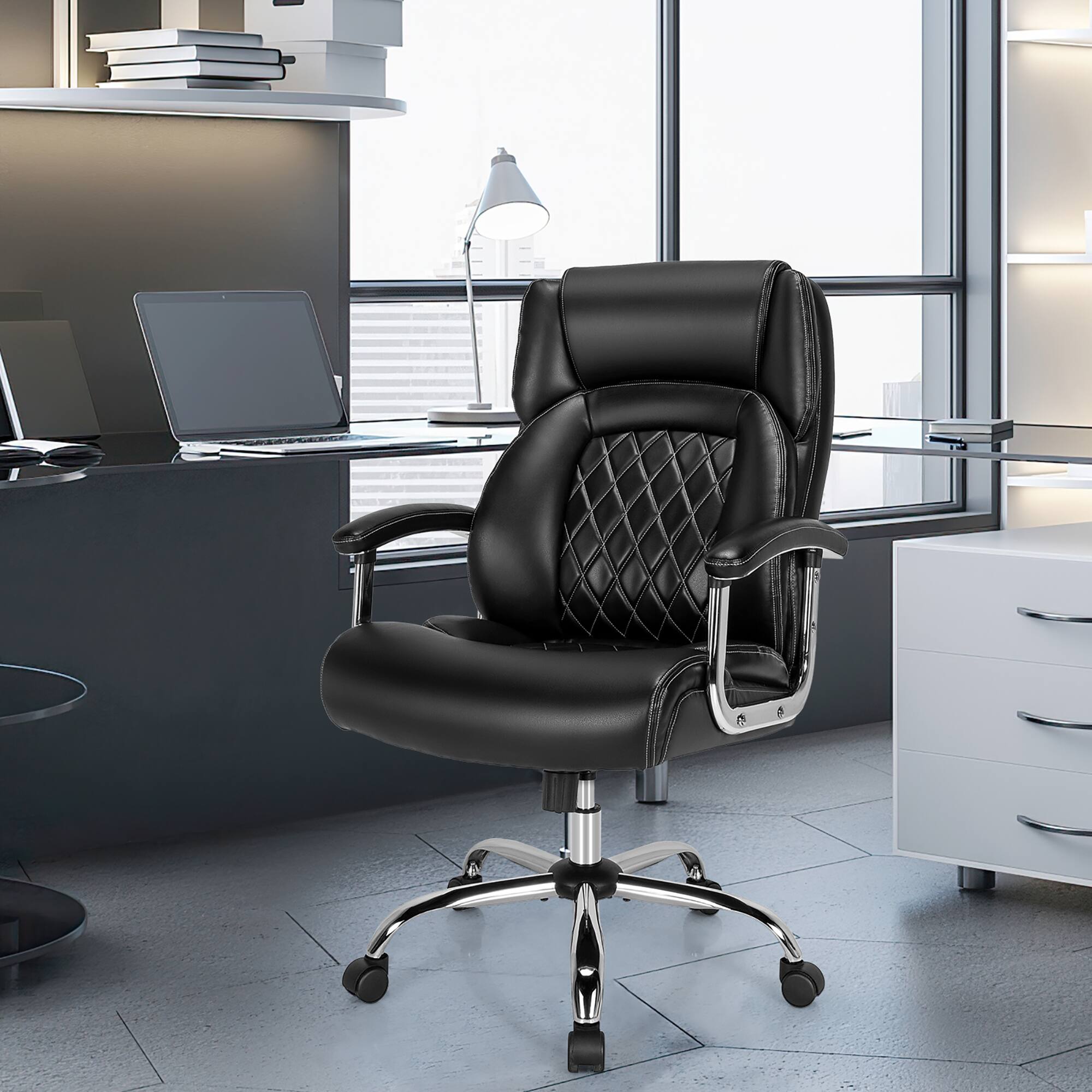 Alt View 2. Gymax - Gymax 500LBS High Back Big & Tall Office Chair Adjustable Leather Task Chair - Black.