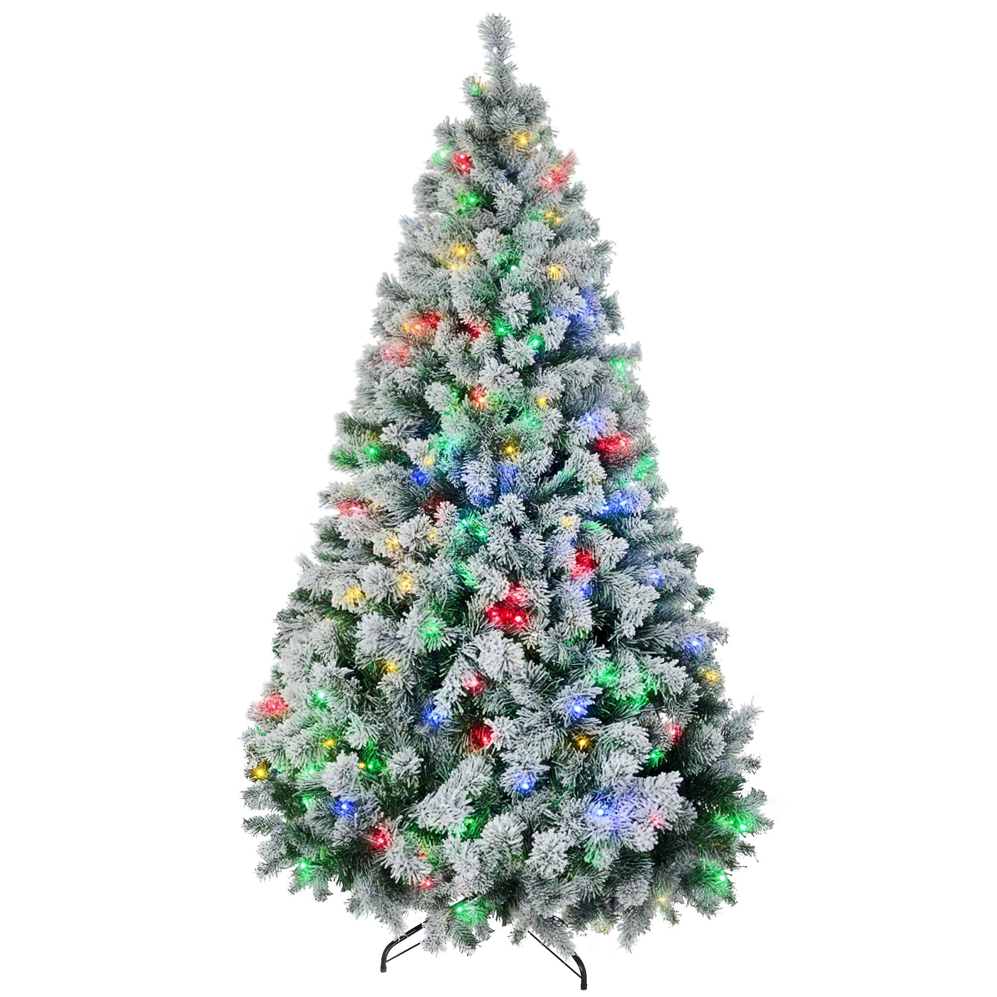 Homcom - Artificial Snow Christmas Trees with Frosted Branches, Warm White or Colorful LED Lights - Green
