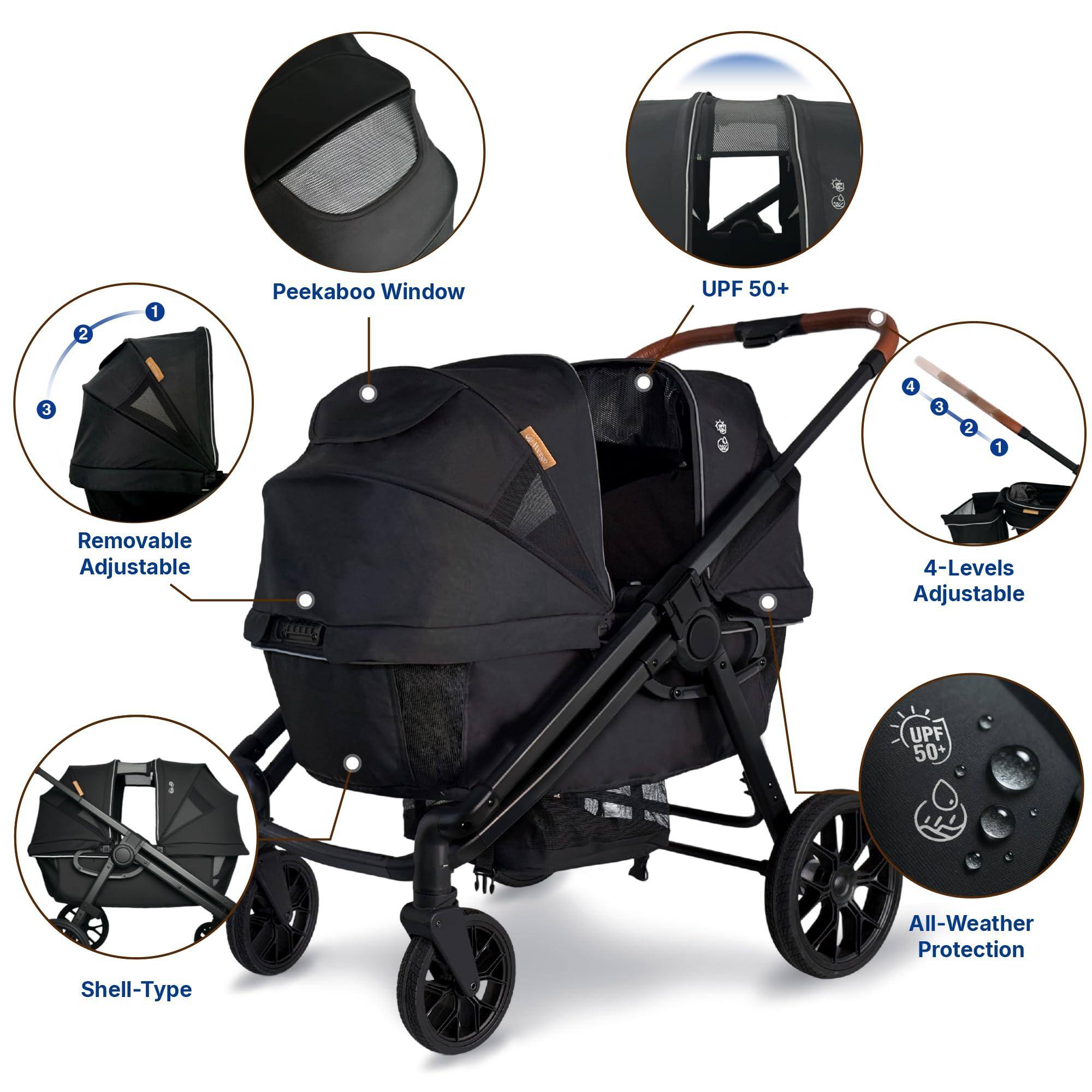 - Peekaboo Window UPF 50+
- Removable Adjustable
- 4-Levels Adjustable
- All-Weather Protection
- Shell-Type