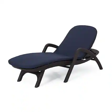 Front. Ecooso - Weather-Resistant Plastic Chaise Lounge with Wicker-Like Texture, Cushion, Ergonomic Design, and Stable Support Frame - Dark Brown.
