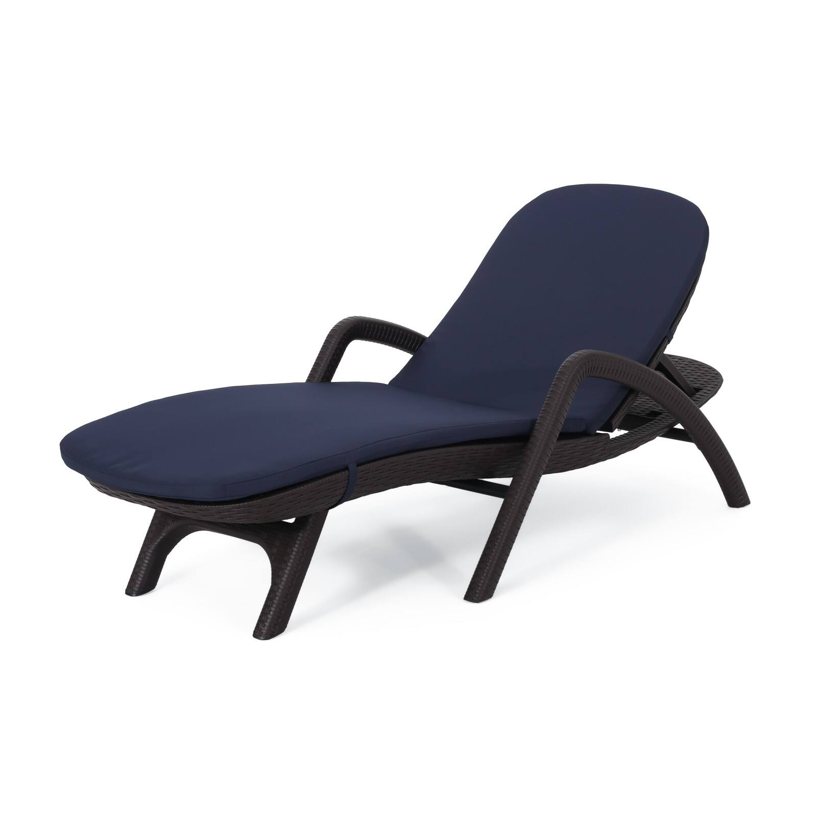 Front. Ecooso - Weather-Resistant Plastic Chaise Lounge with Wicker-Like Texture, Cushion, Ergonomic Design, and Stable Support Frame - Dark Brown.