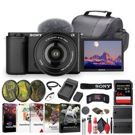 Sony - ZV-E10 Mirrorless Camera with 16-50mm II Lens (Black) + 64GB Card + Filter + More (International Model)