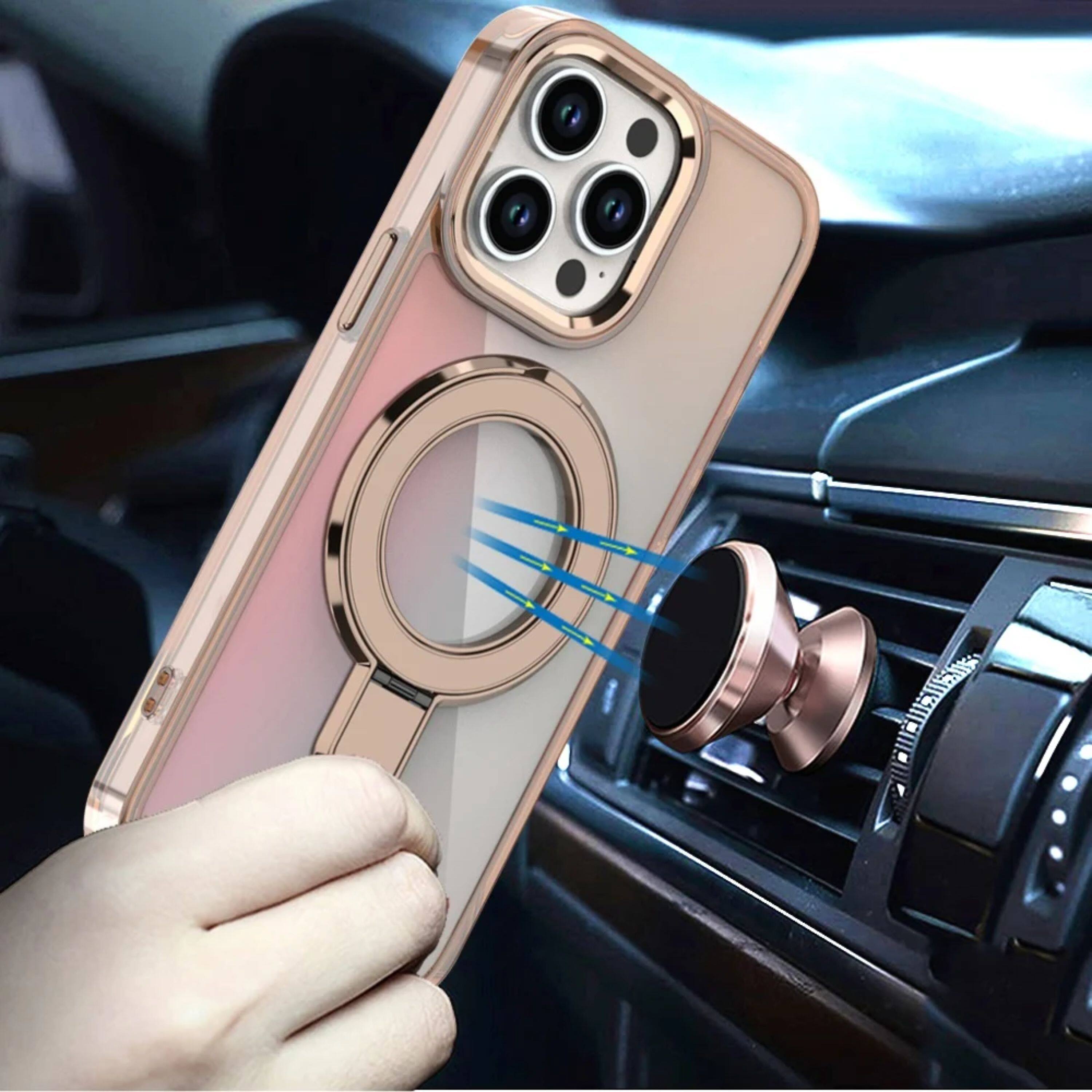 Back. Kitcheniva - Radiant Chrome Magnet Circle Stand Phone Case With 2 Pcs Tempered Glass For iPhone 15 Pro Max Desert Titanium - Desert Titanium.