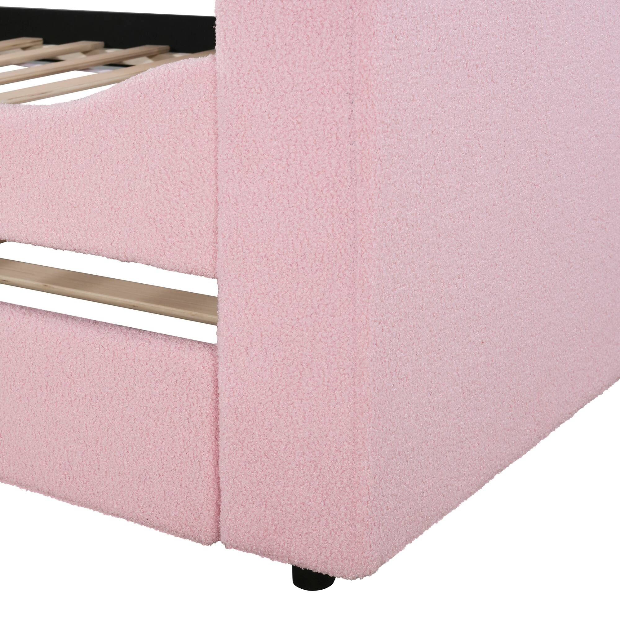 Alt View 9. Tiramisubest - Twin Size Upholstered Daybed with Storage Armrests, Trundle and Latest Integrated Bluetooth Audio System, Teddy Fleece - Pink.