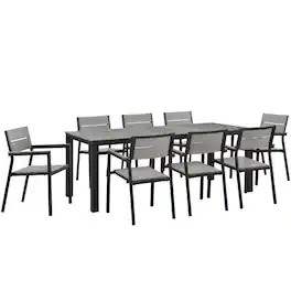 Modway - Maine 9-Piece Outdoor Patio Dining Set - Brown Gray