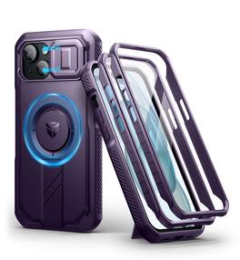 dexnor - iPhone 15 Case with Slide Camera Cover&Adjustable Kickstand & Built-in Screen Protector - Phantom Purple