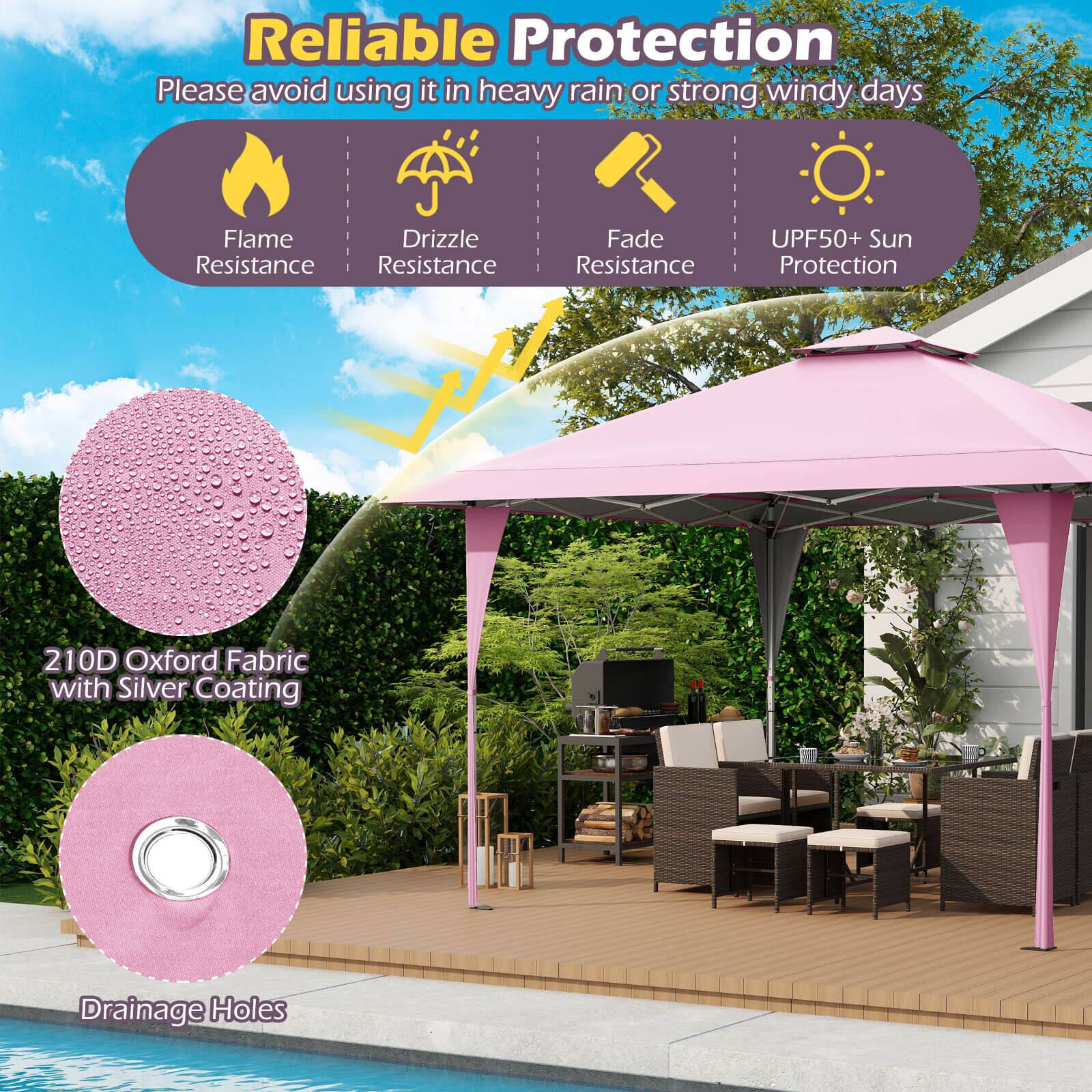 Reliable Protection
Please avoid using it in heavy rain or strong windy days
Flame Resistance
Drizzle Resistance
Fade Resistance
UPF50+ Sun Protection
210D Oxford Fabric with Silver Coating
Drainage Holes