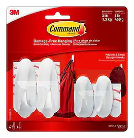 Command - Assorted Hooks, 3 lb., 2-Small Hooks, 2-Medium Hooks, 2-Pairs (17081-2VPES) - White