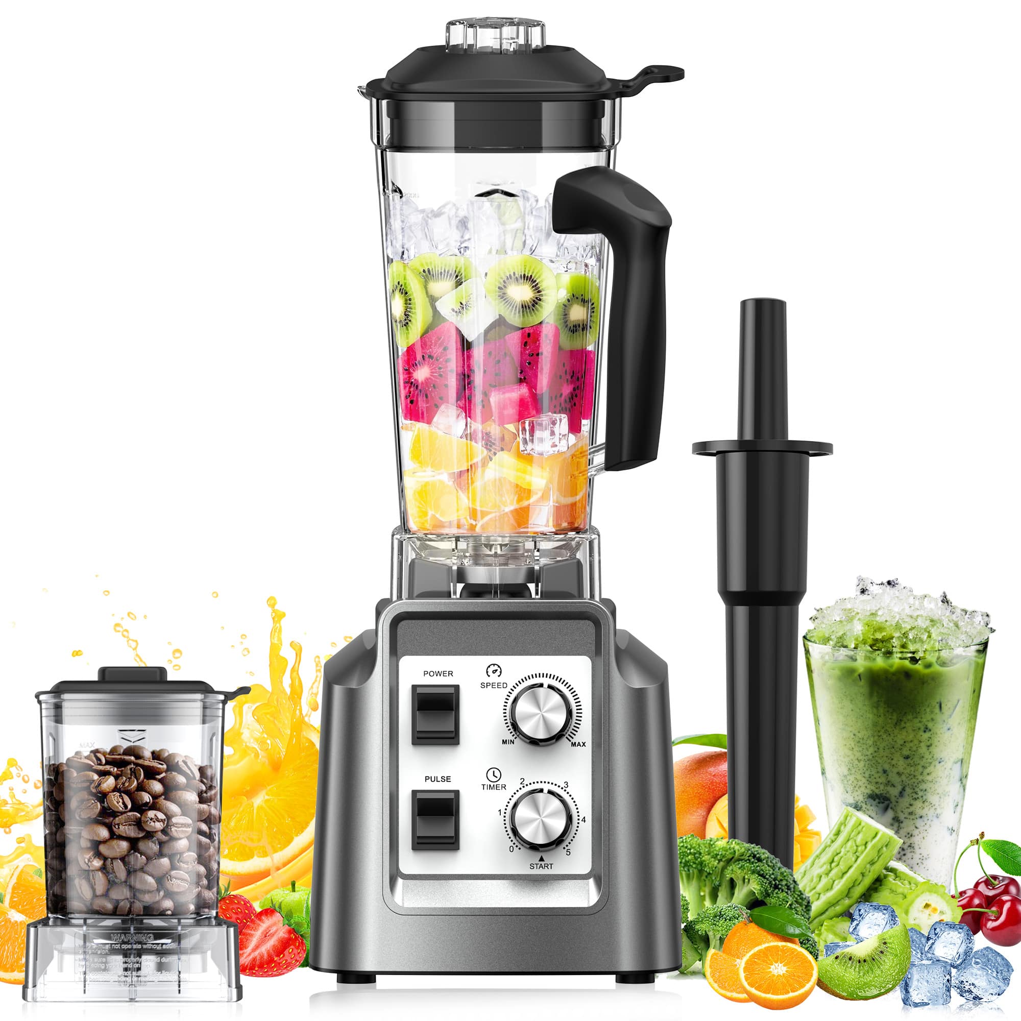 Teendow - 2-in-1 High-Power Blender & Grinder, 1800W, 68oz BPA-Free Jar, Smoothies & Ice Crusher - Silver