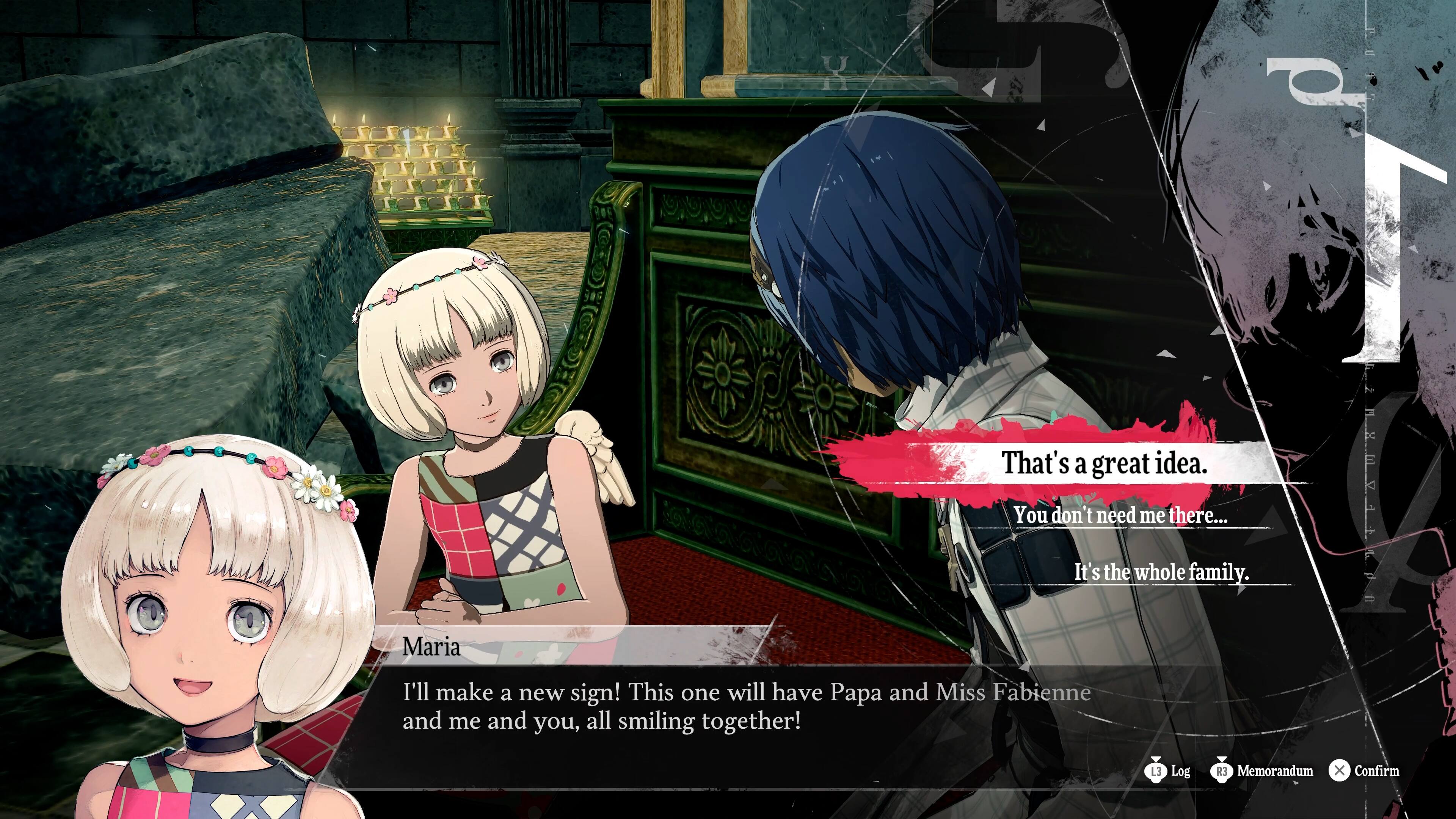 That's a great idea. You don't need me there... It's the whole family. Maria I'll make a new sign! This one will have Papa and Miss Fabienne and me and you, all smiling together!