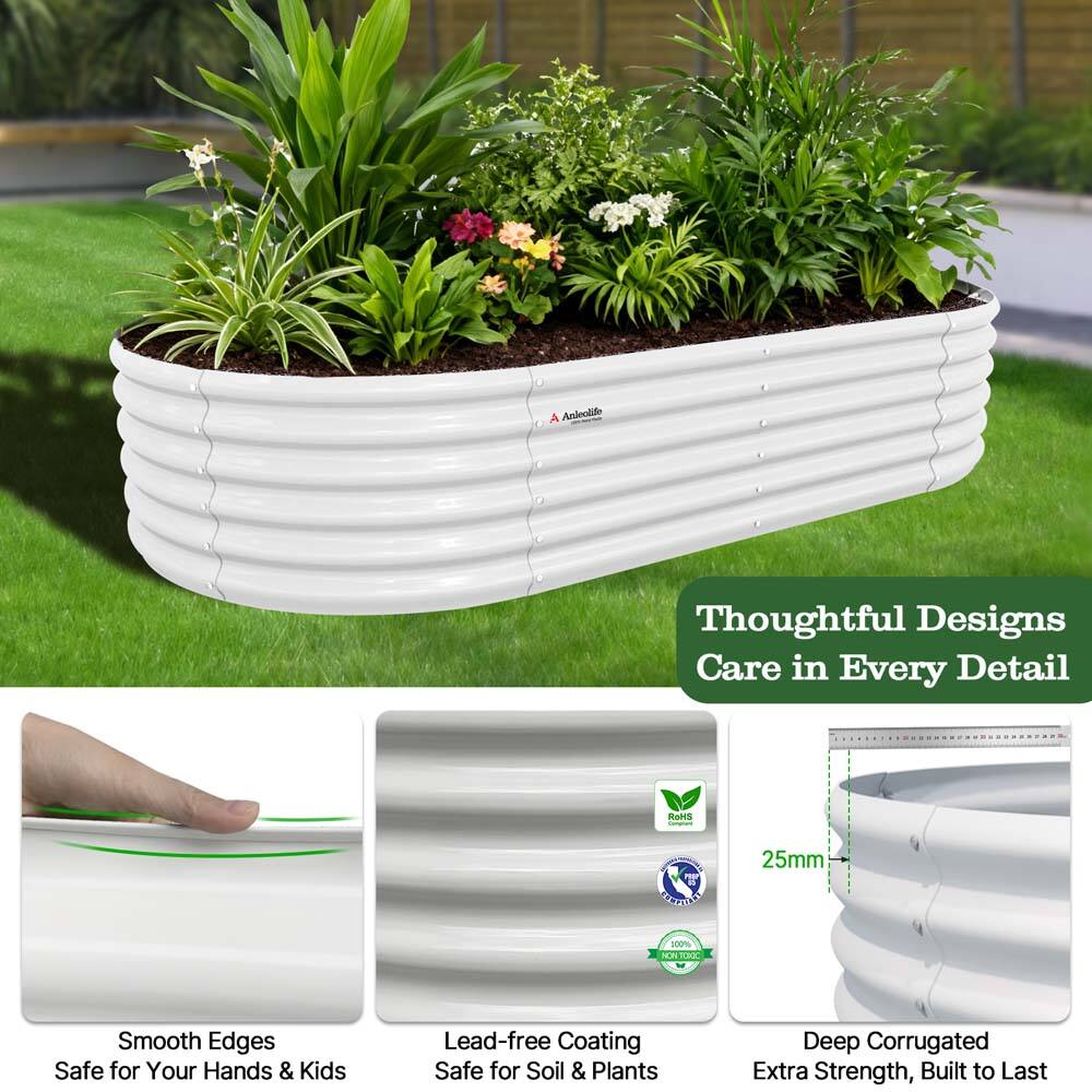Aneolife Thoughtful Designs Care in Every Detail  
Rond 25mm  
EERNT 10%  
NNER  
Smooth Edges Safe for Your Hands & Kids  
Lead-free Coating Safe for Soil & Plants  
Deep Corrugated Extra Strength, Built to Last