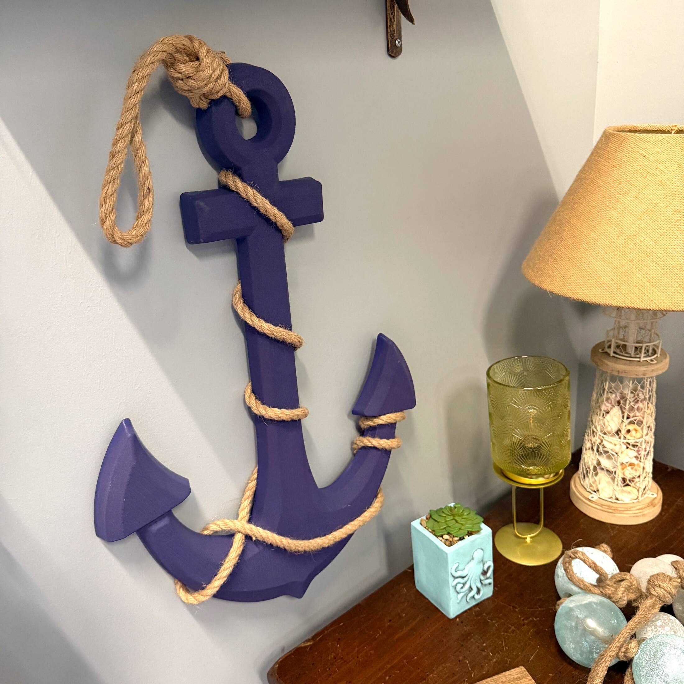 Alt View 5. Zeckos - Large 24"x16" Ship Anchor & Rope Wall Hanging - Hand-Painted Purple Finis - Purple.