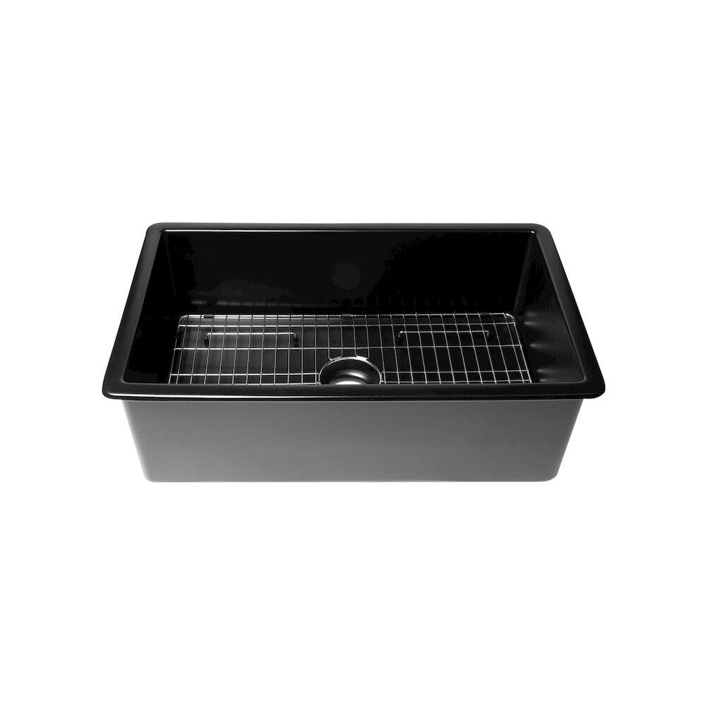 Alt View 5. Alfi - ALFI brand 32 x 19 Fireclay Single Bowl Undermount / Drop In Kitchen Sink with Grid - Black.