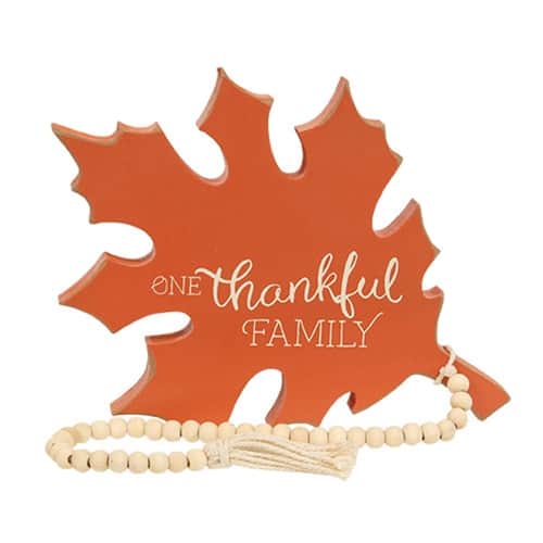 BreeBe - One Thankful Family Wooden Leaf Sitter w/Beads - Orange