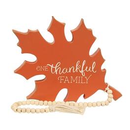 BreeBe - One Thankful Family Wooden Leaf Sitter w/Beads - Orange