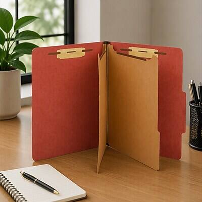 Alt View 5. Staples - Recycled Pressboard Classification Folder, 2-Dividers, 2 1/2" Expansion, Letter Size, 20/Box - Brick Red.