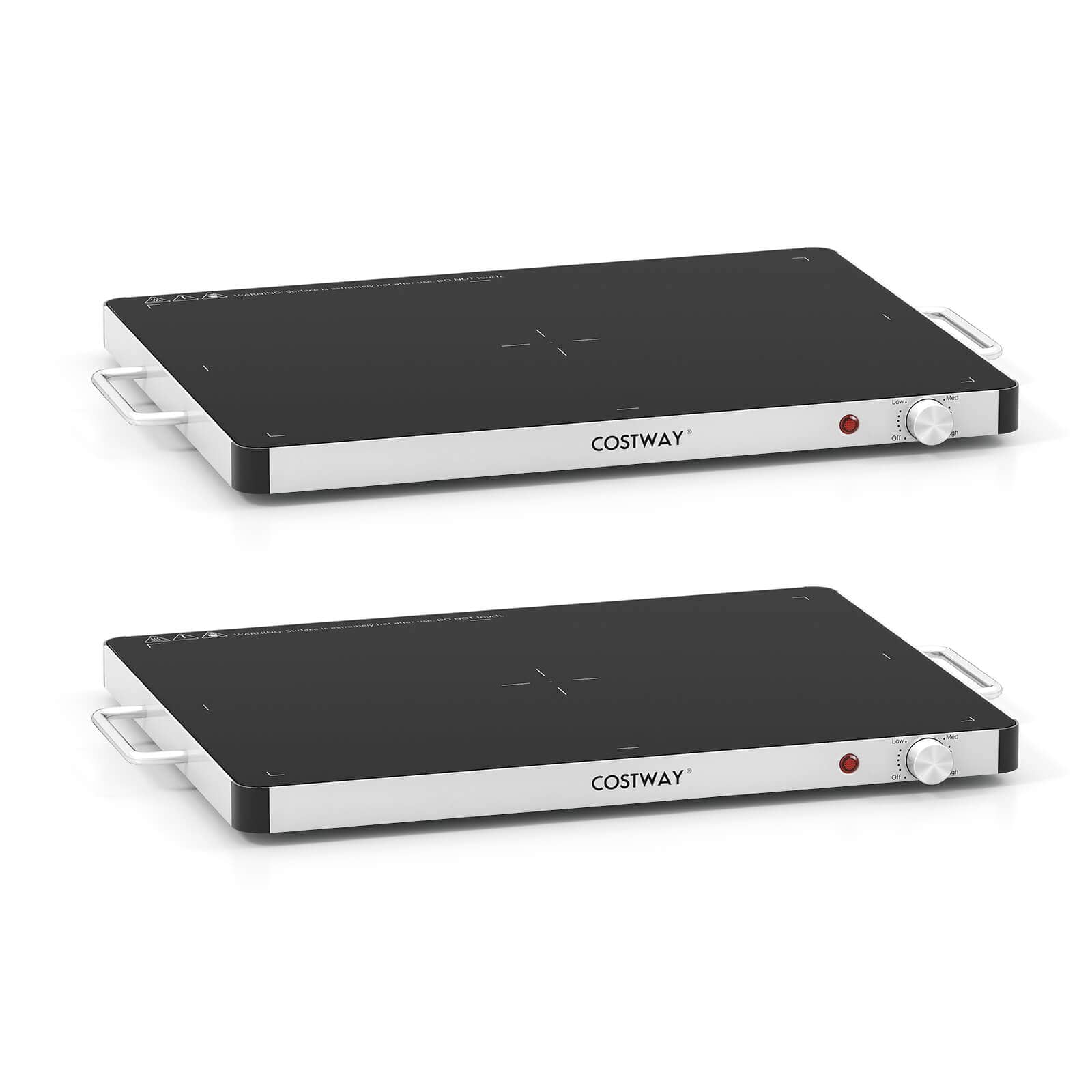 Costway - 2 PCS Electric Warming Tray Tempered Glass Food Warmer with Adjustable Temperature - Black