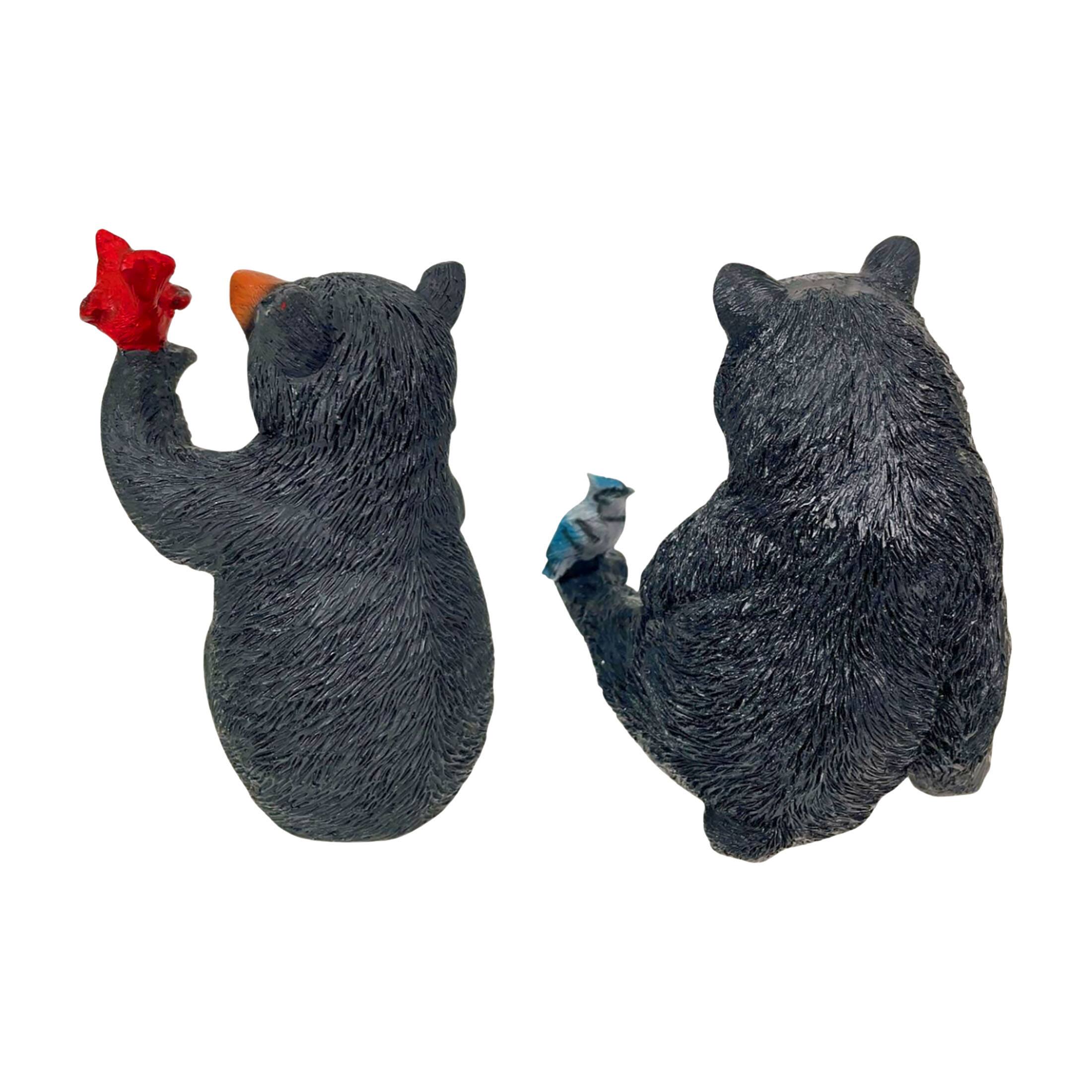 Alt View 2. Things2Die4 - Set of 2 Black Bear Statues with Birds, 5” Tall – Rustic Resin Animal Decor - Black.