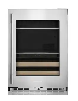 KitchenAid - 24" Beverage Center with Glass Door and Wood-Front Racks - PrintShield Stainless Finish