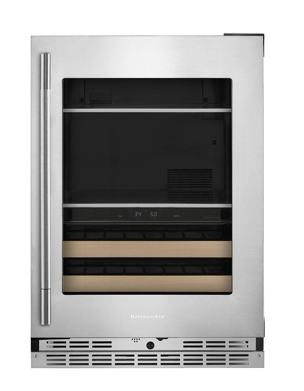 KitchenAid - 24" Beverage Center with Glass Door and Wood-Front Racks - PrintShield Stainless Finish