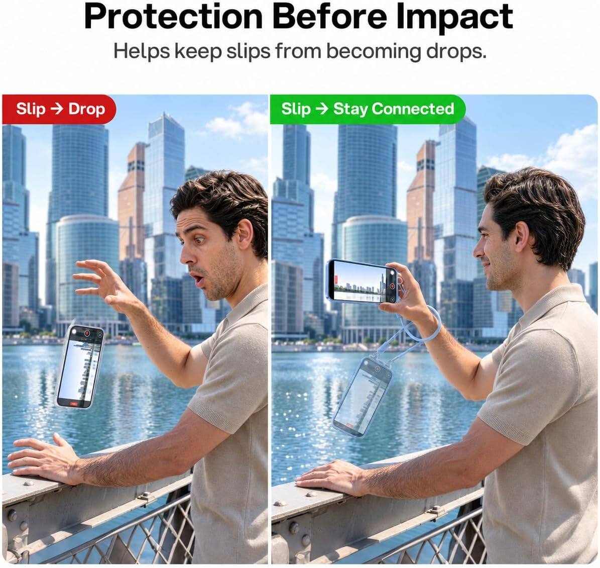 Protection Before Impact  
Helps keep slips from becoming drops.  

Slip → Drop  
Slip → Stay Connected