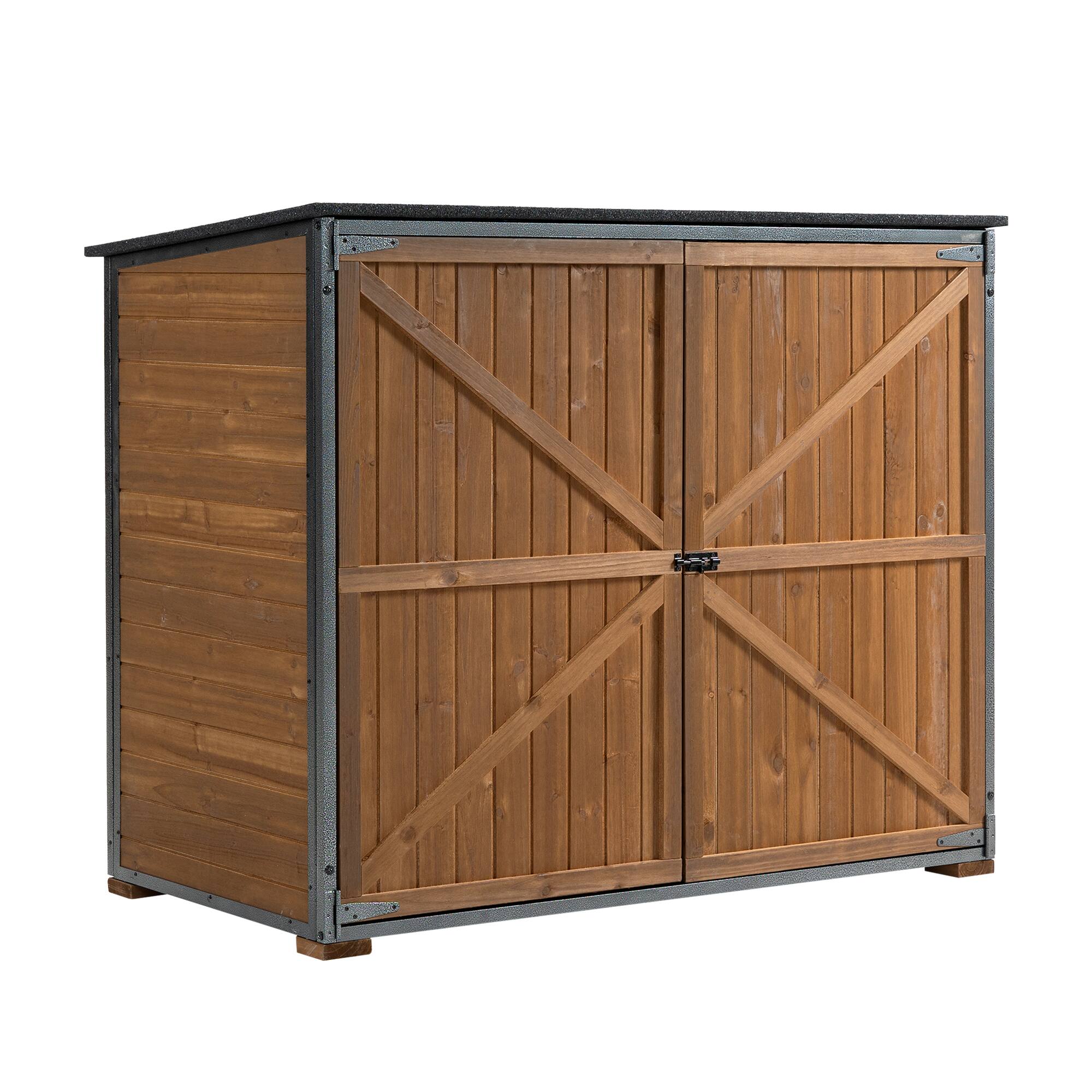 Front. APRILSOUL - Outdoor Storage Cabinet 50.4 inch L X 26.8 inch W X 41 inch H Garden Shed Tool Shed with Metal Frame Structure - Brown Black.