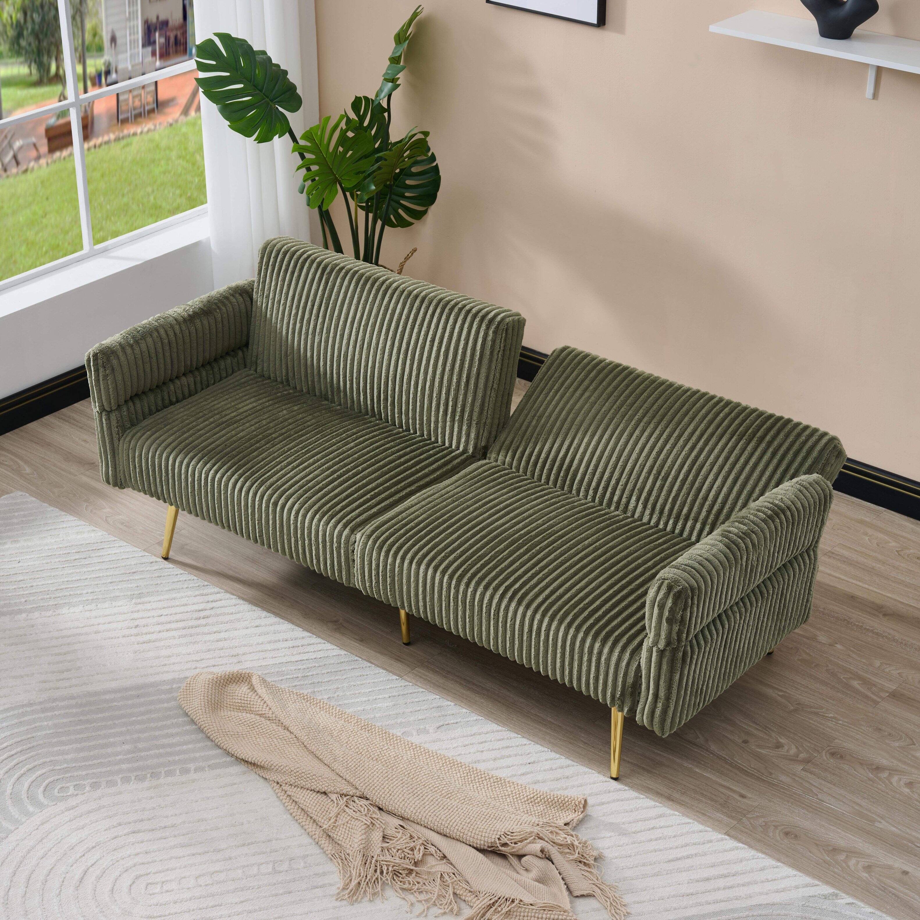 Alt View 1. Roomtec - 79 inch corduroy sofa bed foldable double sofa bed with folding armrests suitable for living rooms and small spaces - Green.
