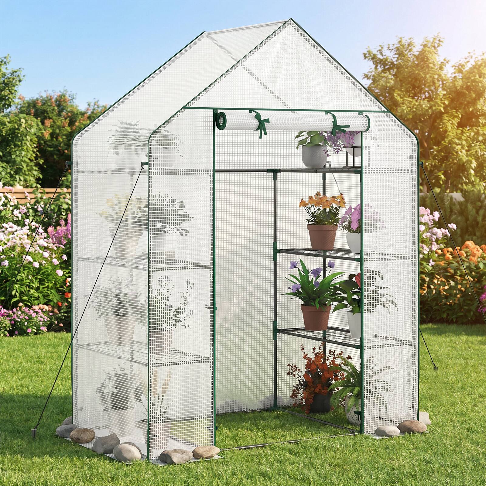 Alt View 3. Costway - Costway New Portable Mini 8 Shelves Walk In Greenhouse Outdoor 4 Tier Green House - White.