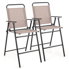 Gymax - Outdoor Folding Bar Chair Set of 2 Patio Dining Chairs w/ Breathable Fabric - Beige