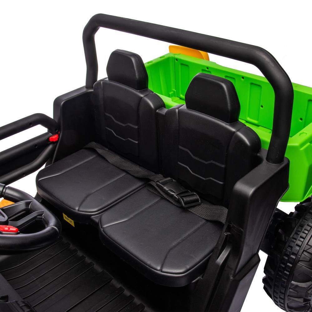 Alt View 3. BreeBe - 24V 2-Seater Ride-On UTV Truck w/ 2x200W Motors, Dump Bed/Shovel, Remote Control, Electric Vehicle, Non-Slip Tires - Green.