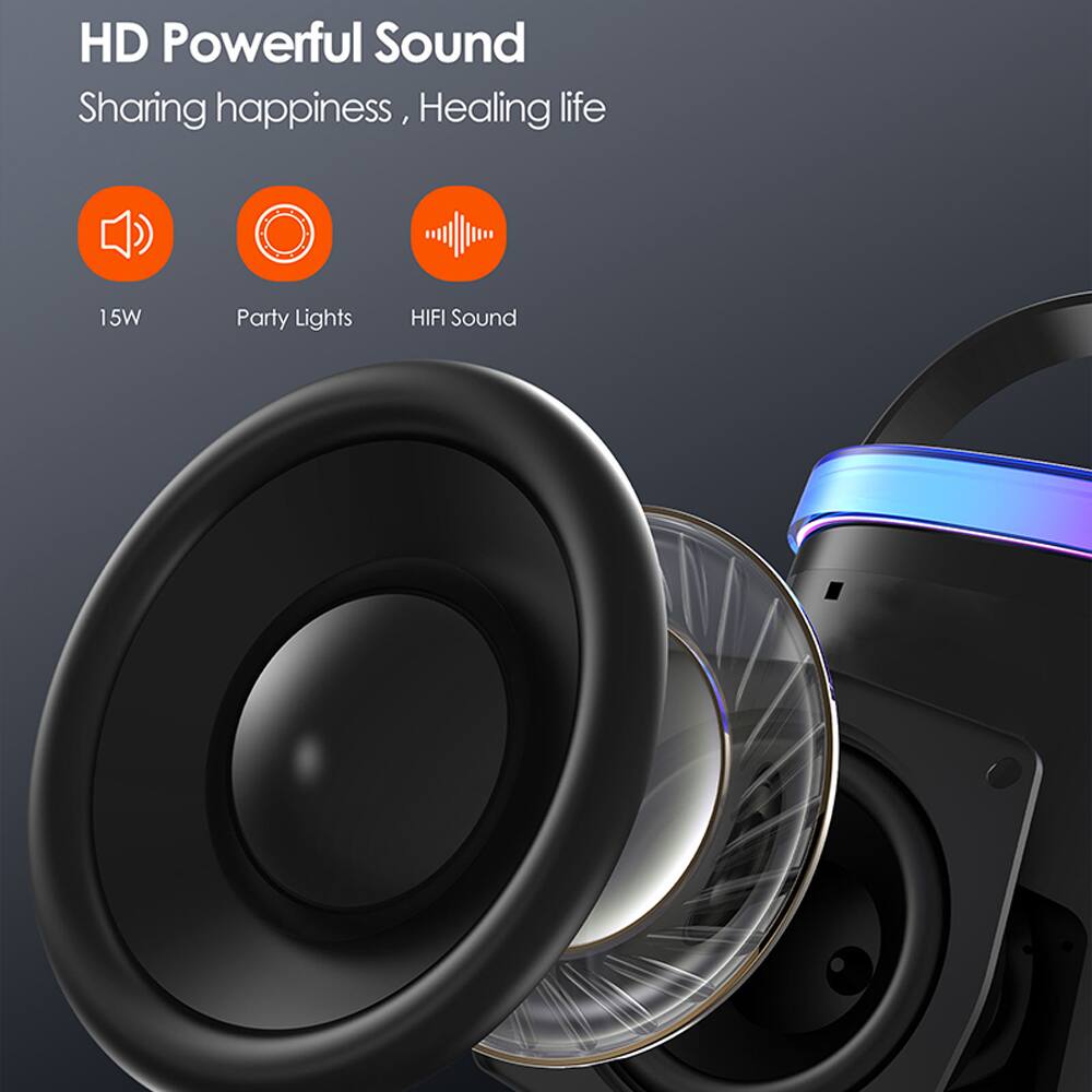 HD Powerful Sound  
Sharing happiness, Healing life  

15W  
Party Lights  
HIFI Sound