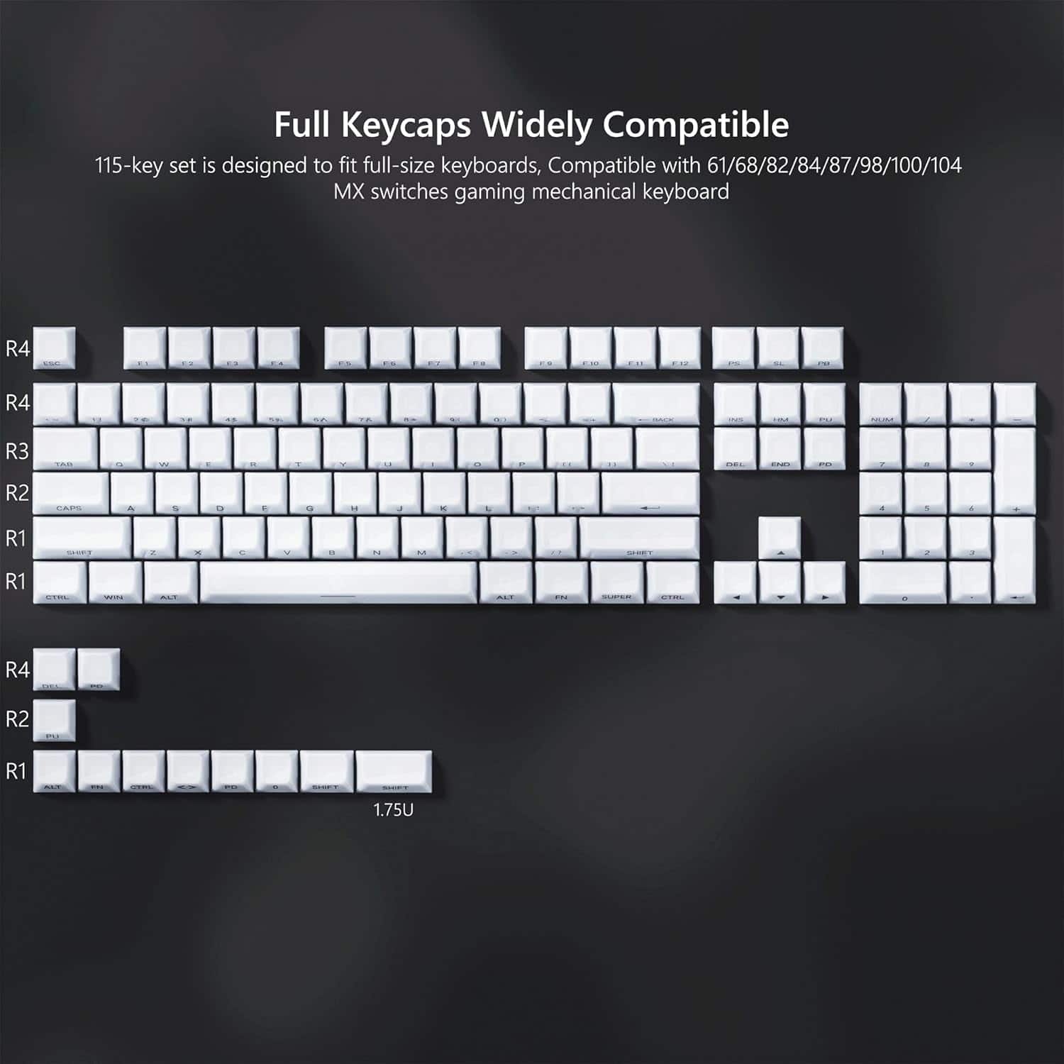 Womier - Jelly Keycaps,Ceramic Keycaps Style MDA Profile,Transparent Side Printed for Cherry MX Gateron Mechanical Keyboard - White