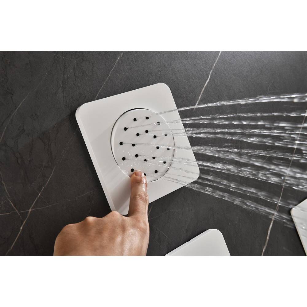 Alt View 1. JUJABU - White Shower System with Shower Head, Slide Bar, Bodysprays, Shower Arm, Hose, Valve Trim, and Lever Handles - White.