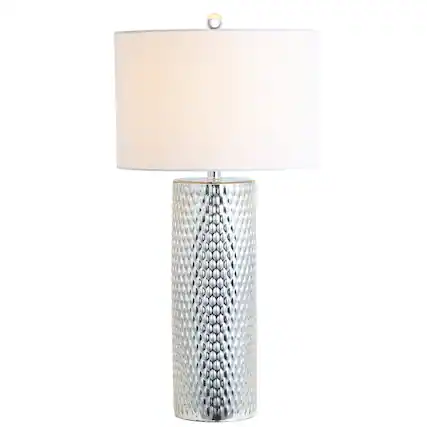 Front. Jonathan Y - Isabella 30" Glass LED Table Lamp, Silver - Silver.