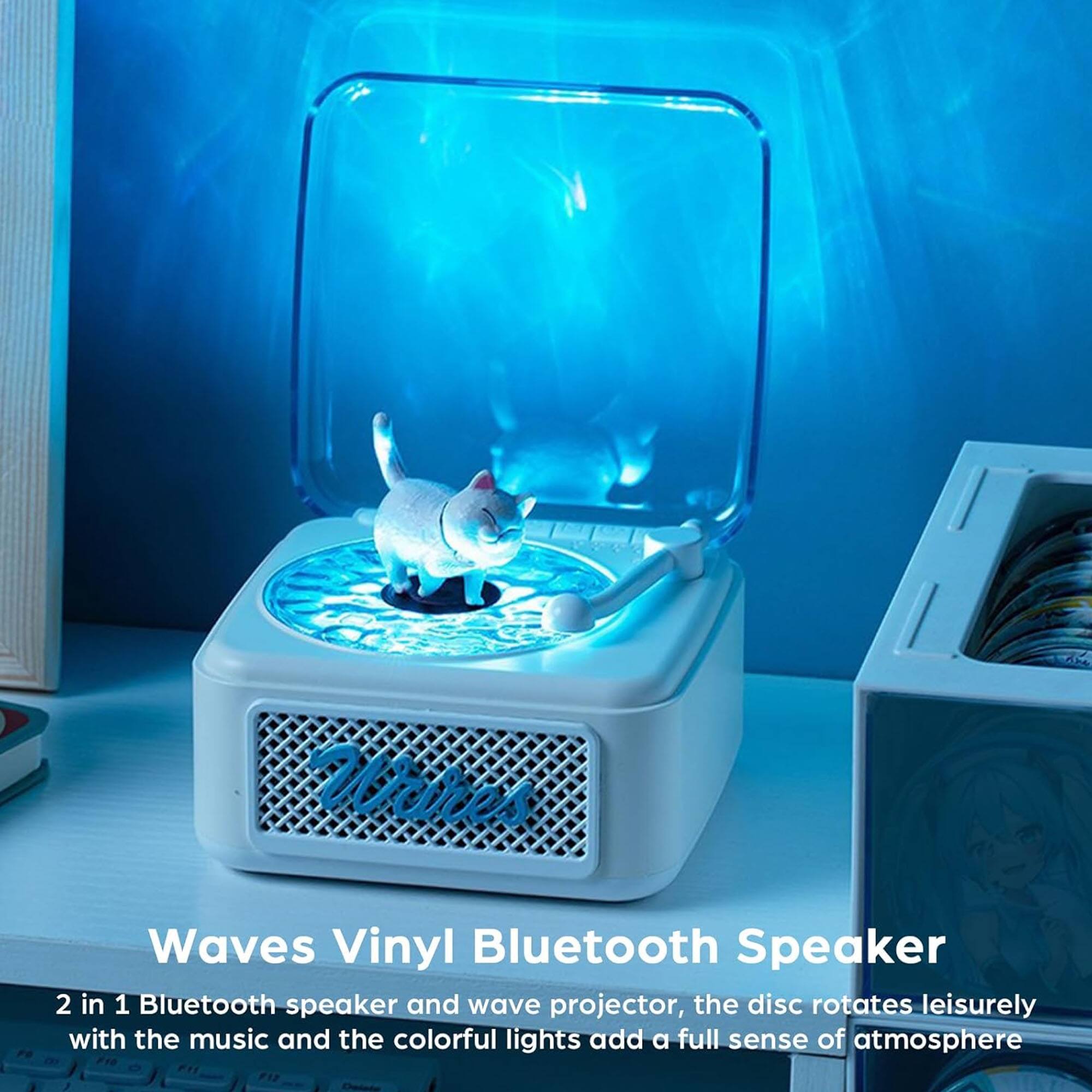 Waves Vinyl Bluetooth Speaker

2 in 1 Bluetooth speaker and wave projector, the disc rotates leisurely with the music and the colorful lights add a full sense of atmosphere