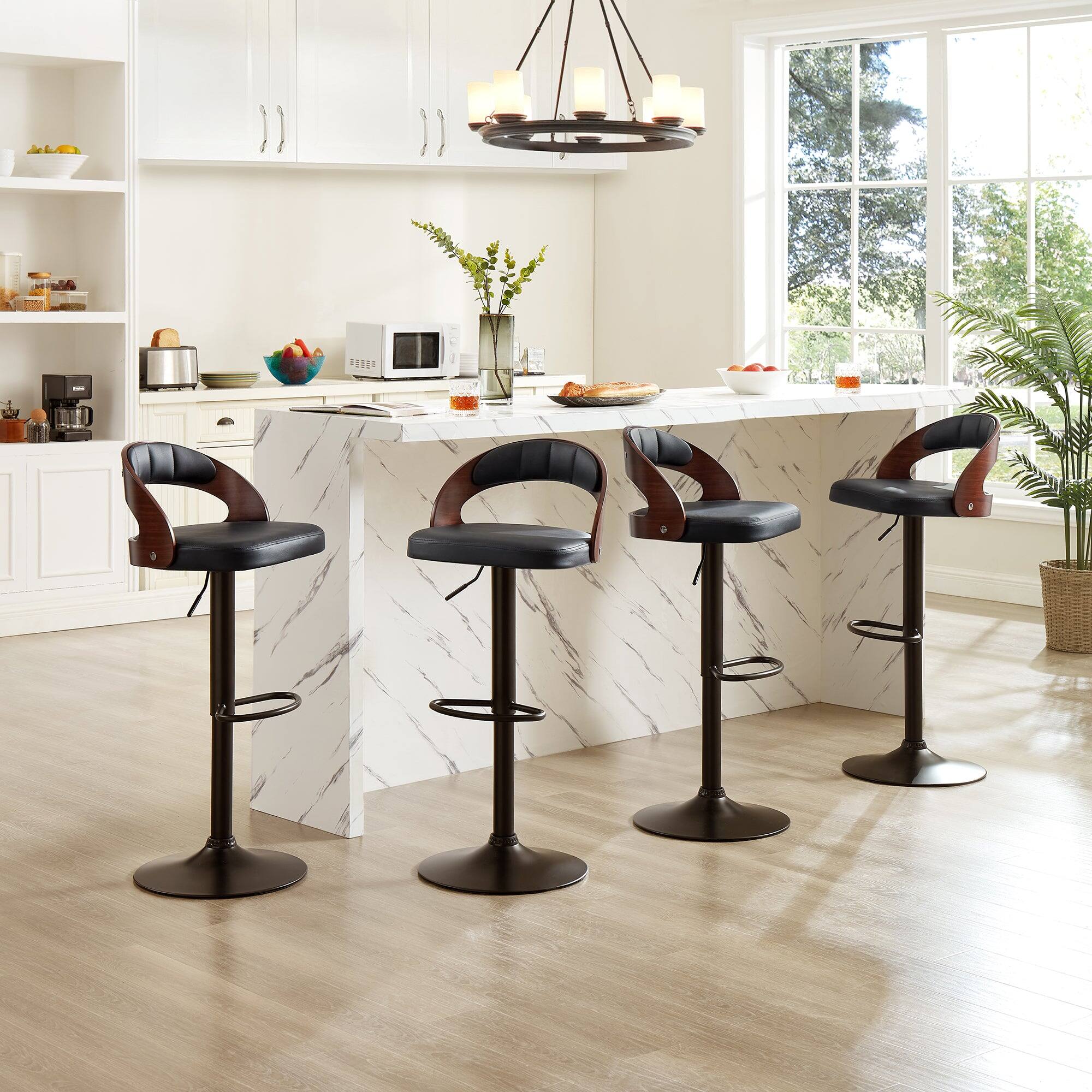 Alt View 2. Vecelo - Set of 2 Swivel Bar Stools with Adjustable Height - 360° Rotation, PU Leather & Metal Base, 330lb Capacity - Black.