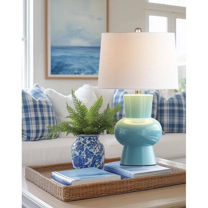 Back. partphoner - Large Green Ceramic Table Lamp - Blue.