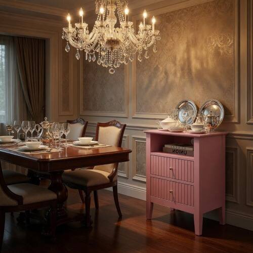 Angle. LUCKY ONE - 18" Assembled Fluted Nightstand Set of 2 2-Drawer Gold Knobs - Pink.
