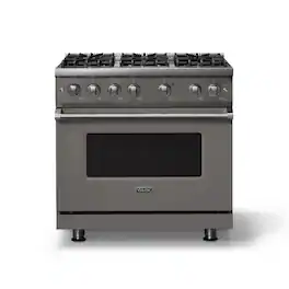 Viking - 36"W. 5.1 Cu. Ft. Freestanding Manual Clean Sealed 6 Burner Gas Convection Range - Damascus Gray - Damascus Gray