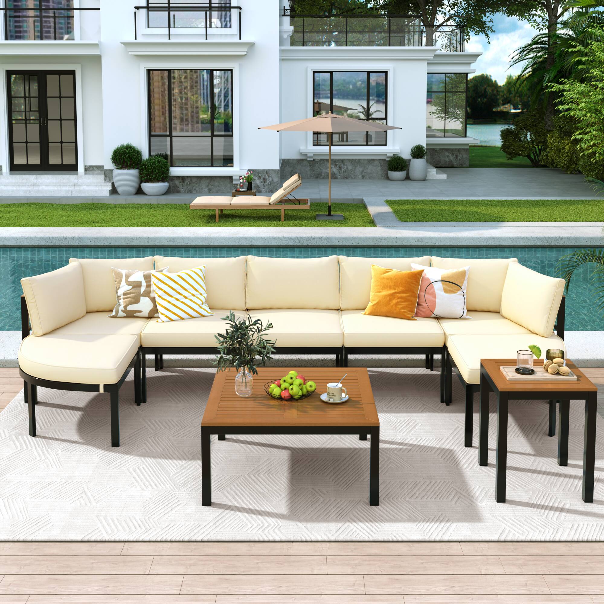 Alt View 5. Tiramisubest - Modern Outdoor Sectional Sofa Set Patio Seating Group,Conversation Set with Cushions for Patio,Backyard, Garden,Beige - Beige.